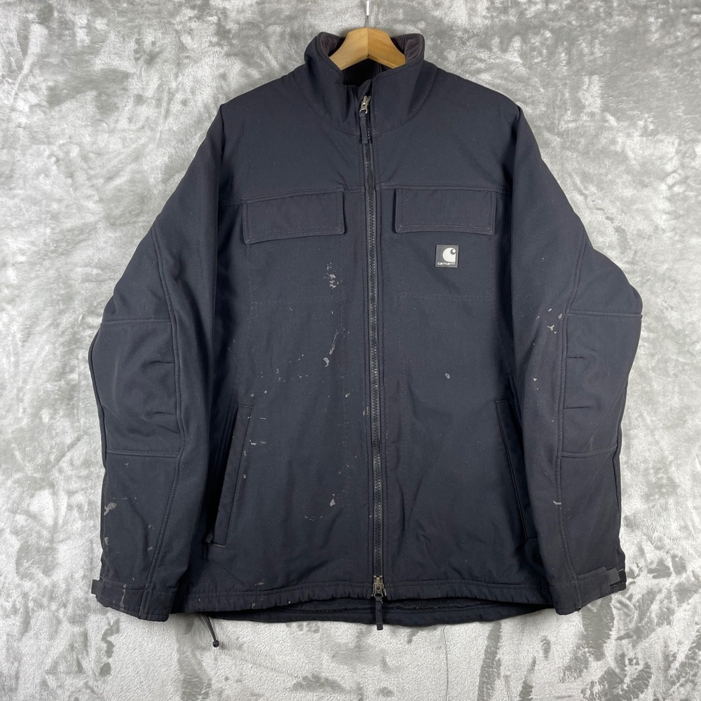 Carhartt J176 BLK Jacket Mens Large Tall Black Distressed Nylon Softshell Work